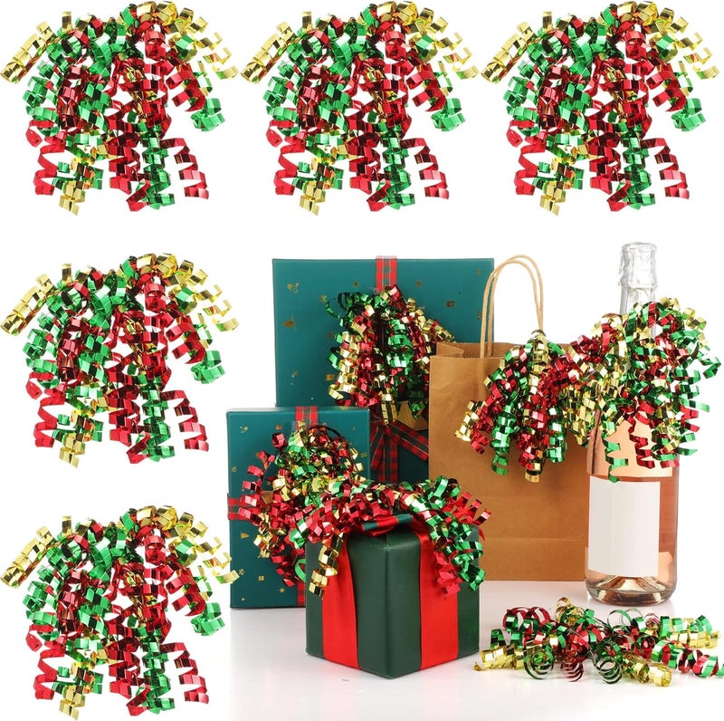 Lyrow Store 30 Pcs Christmas Curly Bows Self Adhesive Gift Wrap Accessory Xmas Holiday Gift Bows for Gift Wrapping Christmas Presents Wine Bottle Treat Bag Bridal Shower Wedding Party Favor (Gold Red Green) - Image 1